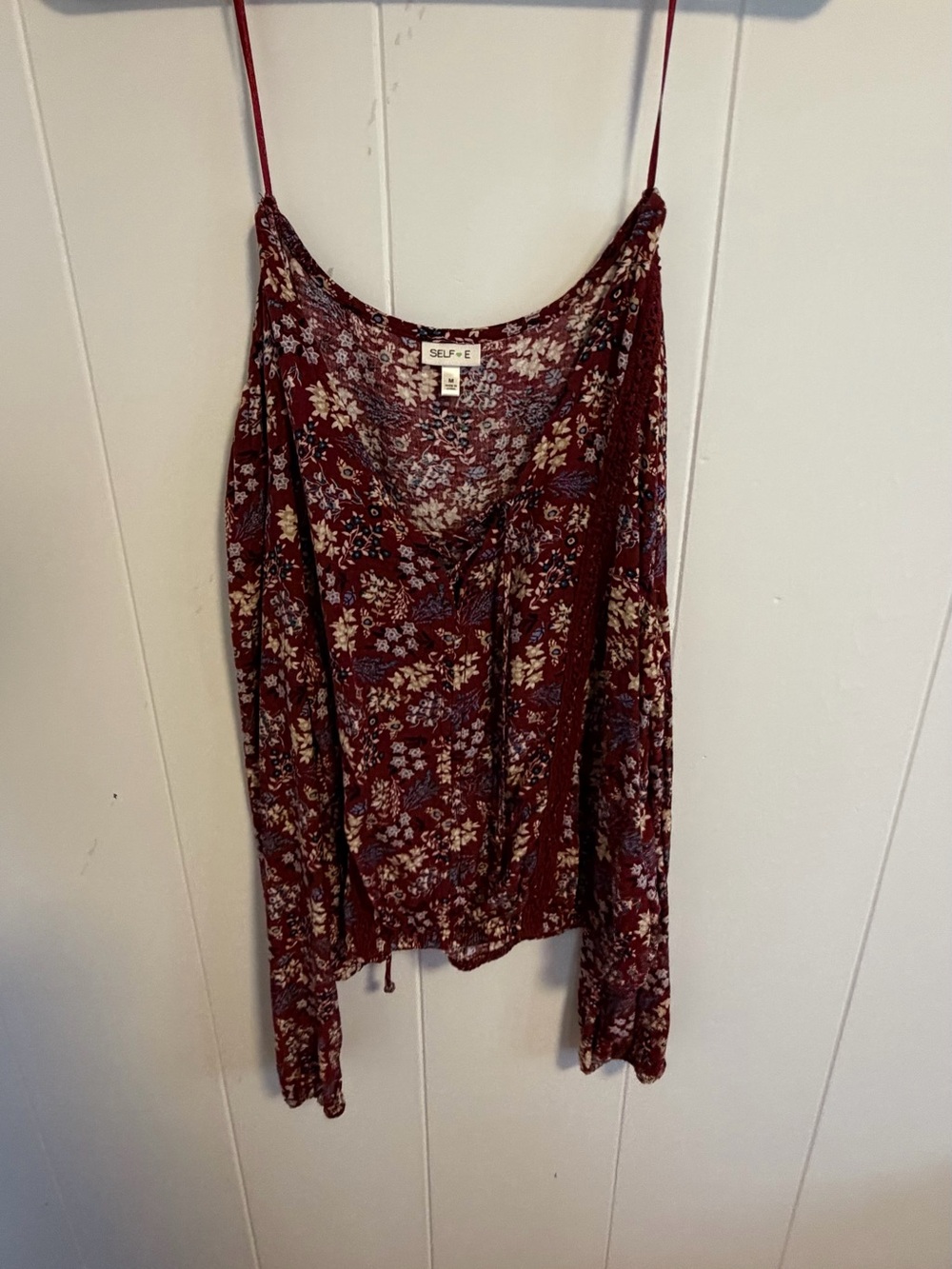 SELF•E Burgundy Floral V-Neck Spaghetti Strap Cami Top